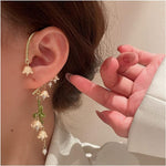 El Regalo 1 Pair Lily of the Valley Ear Cuffs Earrings for Women, Non Piercing Leaf Lily Flower Ear Cuffs Wrap Clip on Crawler Climber for Women