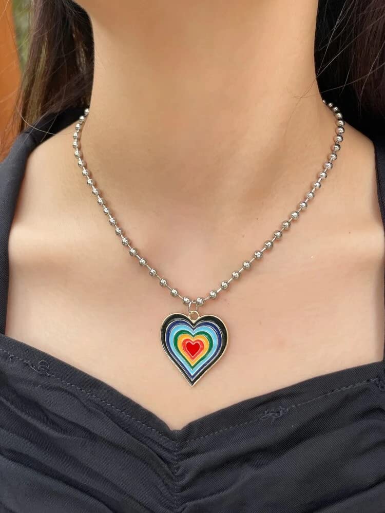 El Regalo 1 PC Cute Colorful Rainbow Cloud, Daisy Flower, Love Heart Pendant Necklaces for Toddlers/Kids/Girls/Teens/Women (Love Heart Pendant)