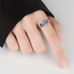 El Regalo 2PCs Eye Catching Fidget Meditation Adjustable Finger Rings for Girls & Women- Retro Blue Evil Eyes Opening Adjustable Rotating Beads Rings