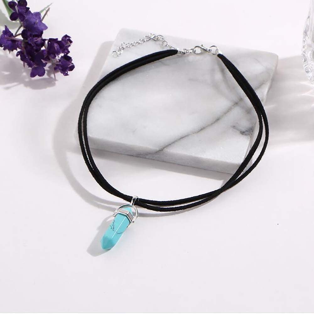 El Regalo Choker Necklace for Girls & Women | Black Wrap Velvet Choker with Healing Stones Women Girls Everyday Boho Necklace Gift Her Jewelry Hippie Crystal (Turquoise Blue)