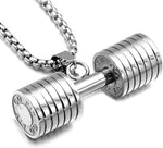 El Regalo Stainless Steel Gym Fitness Dumbbell Pendant Necklace for Boys/Men- Go Fit Motivational Fitness Sports Jewelry for Gym Lovers (Silver)