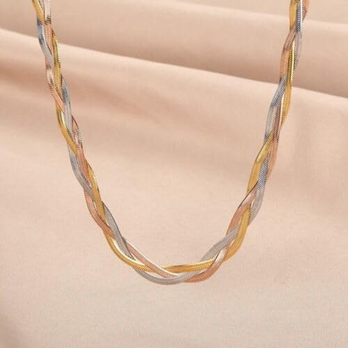 El Regalo Western Tri-Color Stainless Steel Braided Woven Collor Chain Necklace for Girls & Women- Anti Tarnish, Contemporary Necklace