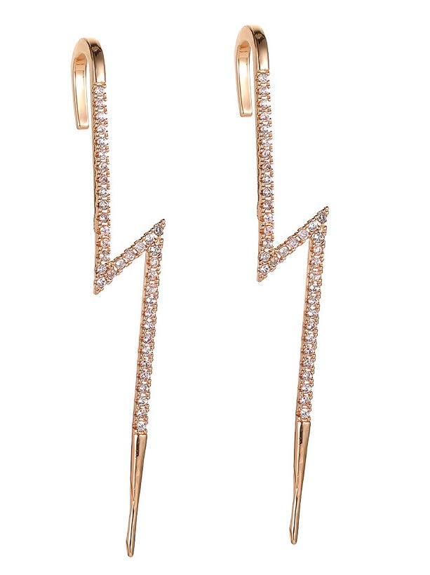 El Regalo 2PCs Fancy Lightning Bolt Edgy Hook Pin Ear Cuff Earring for Girls & Women - Ear Crawler Ear Pins (Gold)