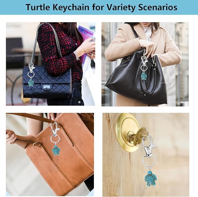 El Regalo 10PCs Lucky Little Turtle Keychain Set with White Organza Bag & Greeting Card - Good Luck Cute Mini Sea Turtle Inspirational Gift for Family, Friends, Coworkers