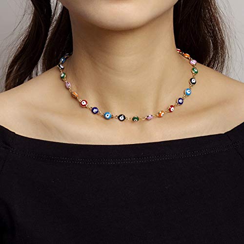 El Regalo Evil Eye Choker Necklace - Enameled Fashion Evil Eye Choker Necklace for Teen Girls & Women (Round Evil Eye Multi Color)